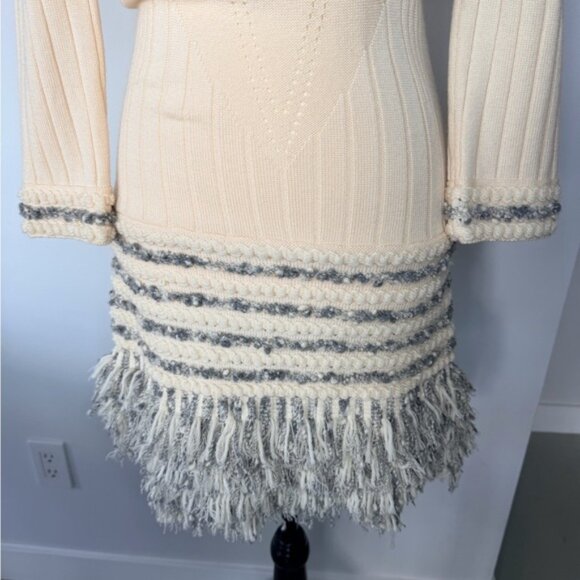 Luisa Spagnoli Cream Ribbed Knit Fringe Sweater Dress | Size S | Made in Italy - Picture 16 of 16